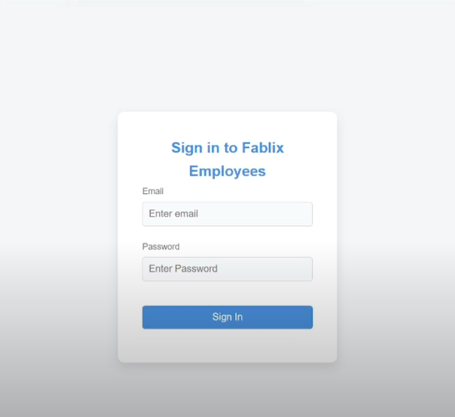 Fablix login page with email and password fields and reCAPTCHA verification